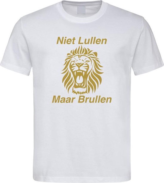 Wit WK 2022 voetbal T-shirt met “ Niet Lullen Maar Brullen “ print