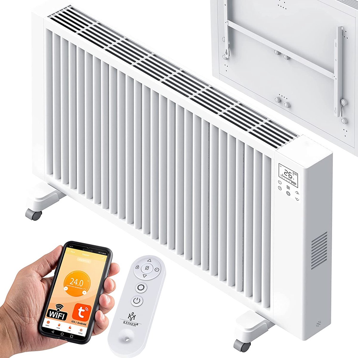 Elektrische Kachel - Elektrische verwarming met WIFI - Kachels voor binnen - Verwarming Elektrisch - 1500W - Met regelbare thermostaat – Hangbaar – verplaatsbaar - Energiebesparend