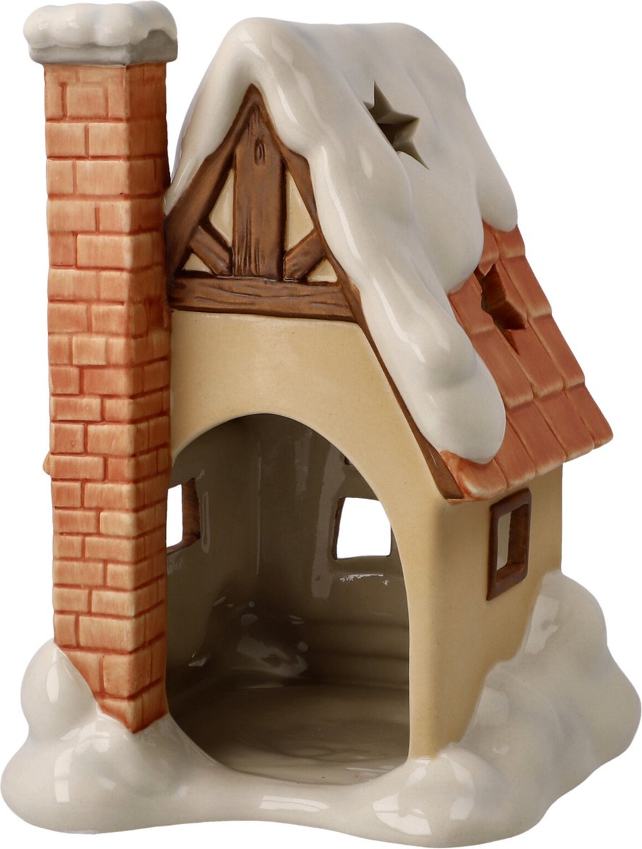 Goebel Kerst Windlicht Huisje Aardewerk 17cm theelicht