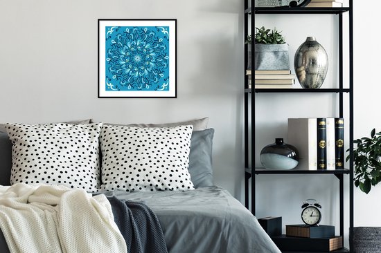Affiche avec cadre Mandala - Blauw - Motifs - 40x40 cm