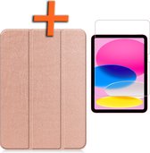 Hoes Geschikt voor iPad 2022 Hoes Tri-fold Tablet Hoesje Case Met Screenprotector - Hoesje Geschikt voor iPad 10 Hoesje Hardcover Bookcase - Rosé goud.