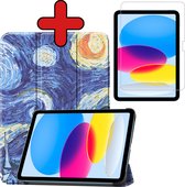 Hoes Geschikt voor iPad 2022 Hoes Book Case Hoesje Trifold Cover Met Screenprotector - Hoesje Geschikt voor iPad 10 Hoesje Bookcase - Sterrenhemel