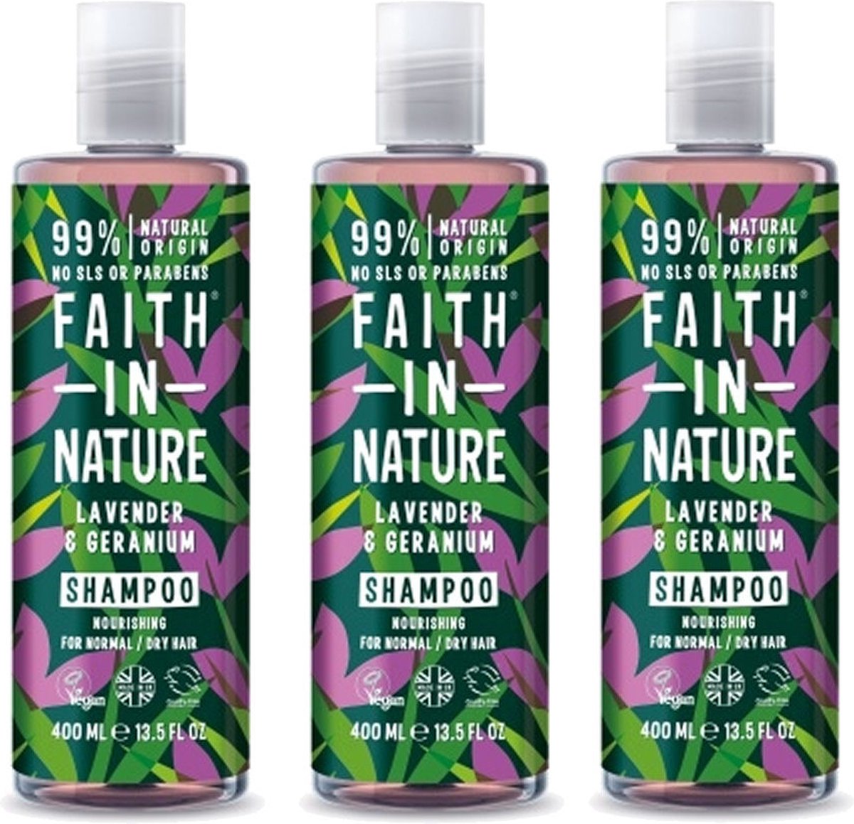 FAITH IN NATURE - Shampoo Lavender & Geranium - 3 Pak