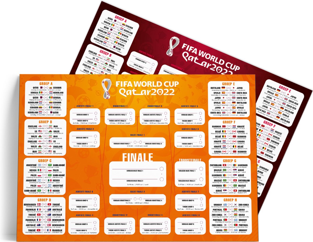 Calendrier Coupe du Monde 2022 format A1 orange | décoration Oranje