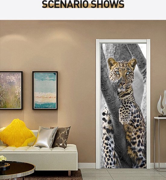 Sticker de porte - poster de porte - léopard - panthère - sticker -  koelkast - mur -... | bol.com