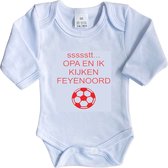 La Petite Couronne Romper Lange Mouw "ssssstt Opa en ik kijken Feyenoord" Unisex Katoen Wit/rood Maat 56