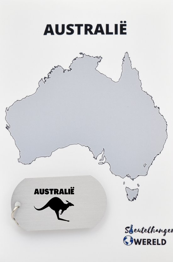 Australië Sleutelhanger inclusief kaart – Australië cadeau – beste land- Leuk kado voor je Vriend om te geven - 2.9 x 5.4CM