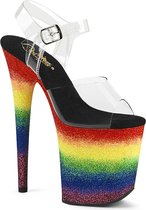 Pleaser - FLAMINGO-808RG-04 Sandaal met enkelband, Paaldans schoenen - US 6 - 36 Shoes - Regenboog/Transparant