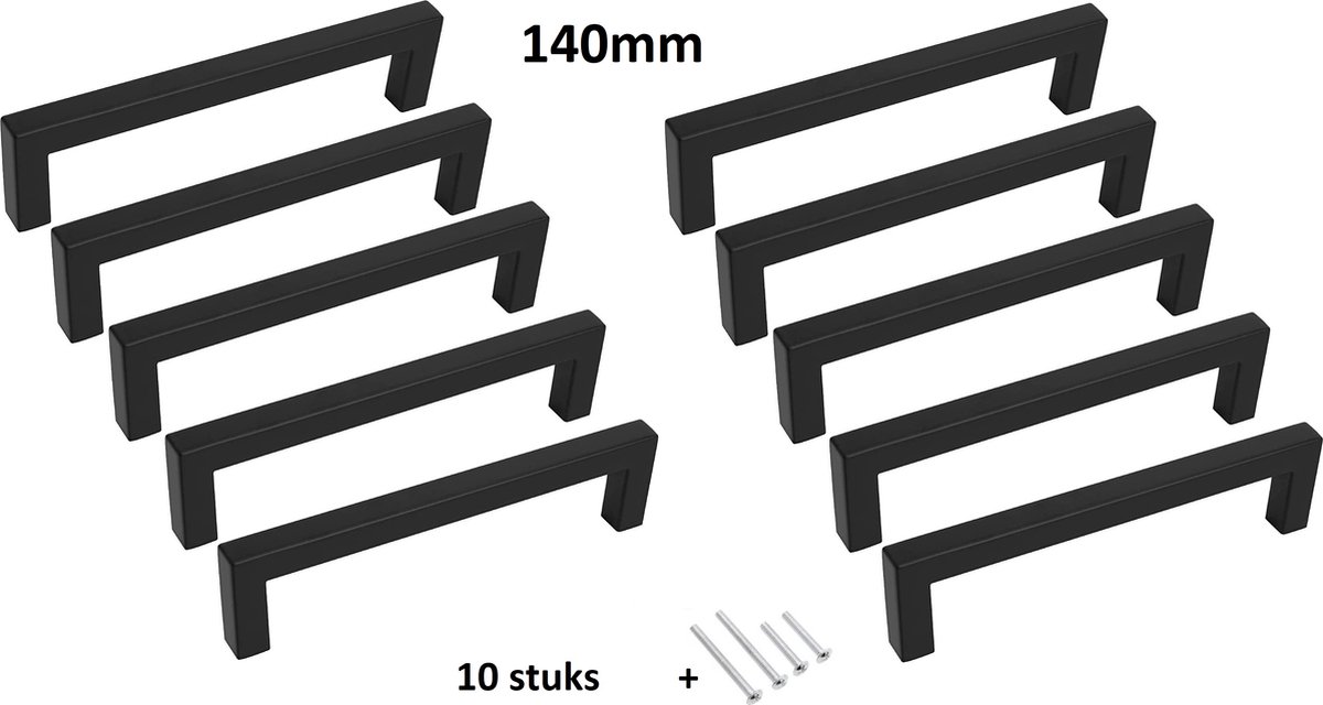 Handgreep / Keukengreep zwart 140mm | 10 STUKS | Inclusief bevestigingsbouten | Handgrepen Kast | Meubelhandvat | Landelijke greepjes | Industriële Keukengrepen | Hand Grepen | Deurgreep Staal | Metaal | Strak Meubelbeslag | schuifdeur | Handvat |