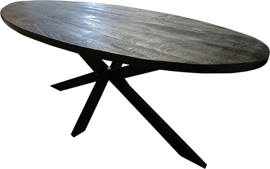 Table à Manger Ovale Bois de Manguier Zwart 180cm