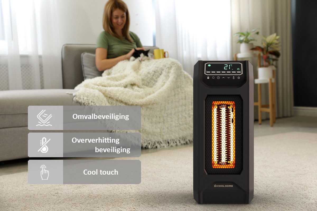 CoolHome IH22 Infrarood Kachel - Elektrische kachel met afstandsbediening - Heater 1500W - tot 20m2 -Zwart – foto 5