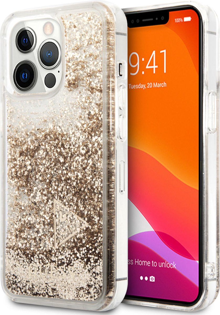 Guess Charms Liquid Glitter Back Case - Geschikt voor Apple iPhone 14 Pro (6.1") - Goud