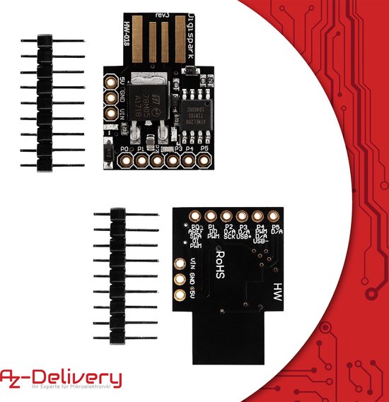 AZDelivery 3 x Digispark Rev.3 Kickstarter met ATTiny85 en USB compatibel met Arduino Inclusief E-Book!
