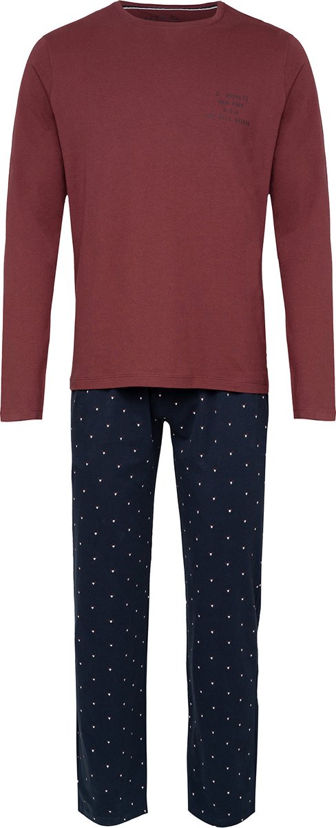 Phil & Co Lange Heren Winter Pyjama Set Katoen Rood - Maat XL