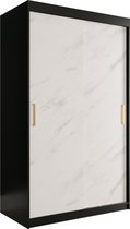 InspireMe - Kledingkast met 2 schuifdeuren, Modern-stijl, Een kledingkast met planken (BxHxD): 120x200x62 - MARMORO T 120 Zwart Mat + Wit Marmer