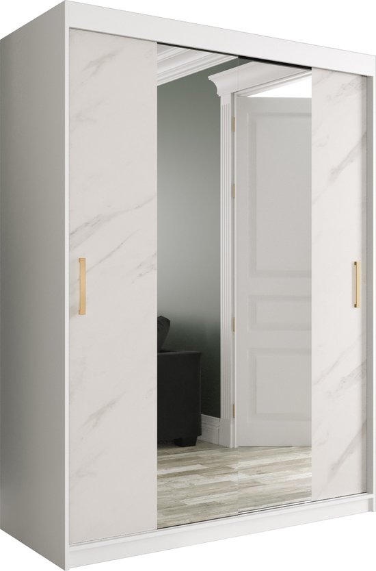 Kledingkast Wit - Westa V 150 cm met Spiegel, Kledingkast met 2 Kledingkast Wit - Westa V 150 cm met Spiegel, Kledingkast met 2