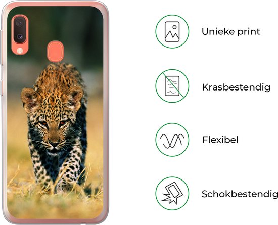 Coque Samsung Galaxy A20e - Léopard - Macro - Herbe - Coque de téléphone en Siliconen