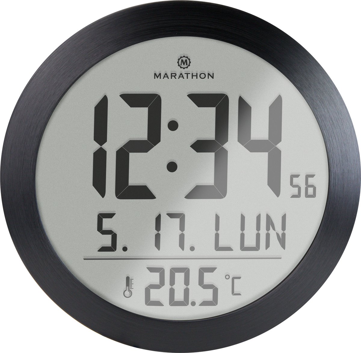 Marathon- Miami- Klok- Weergave van de binnentemperatuur- Kalender- Grote cijfers- Zwart- Proudly Canadian