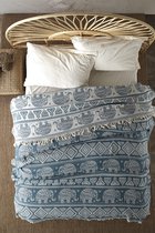 BOHORIA® eersteklas sprei Bali - beddeken, woondeken, omkeerbare deken, knuffeldeken, bankdeken met patroon, extra groot 220 x 240 cm, Elephant Teal