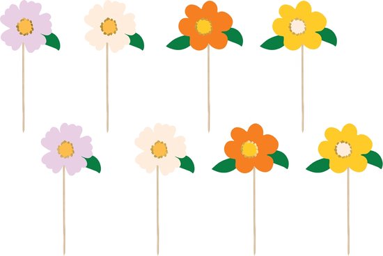 PartyDeco - Cake toppers - Bloemen mix - pk/8