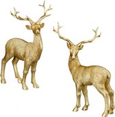 Prachtige set van 2 Beelden Rendier goudkleurig  21x13.8x10.5cm Kerstversiering, winterversiering, herfstdecoratie