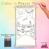 PETITE MUSLIMA - Color In Prayer Mat - Kinder gebedskleed - Gebedskleed om zelf in te kleuren - 10 Textiel stiften - Wit gebedskleed - Gebedskleed voor kinderen - Hobby artikel - DIY Gebedskleed