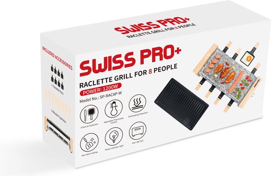 Swiss Pro+ - Gourmetstel - Raclette 8 personen - + GRATIS MARMEREN BAKPLAAT - Gourmetstel - 8 personen - Bamboe behuizing - Nieuw model 2026 — afbeelding 3