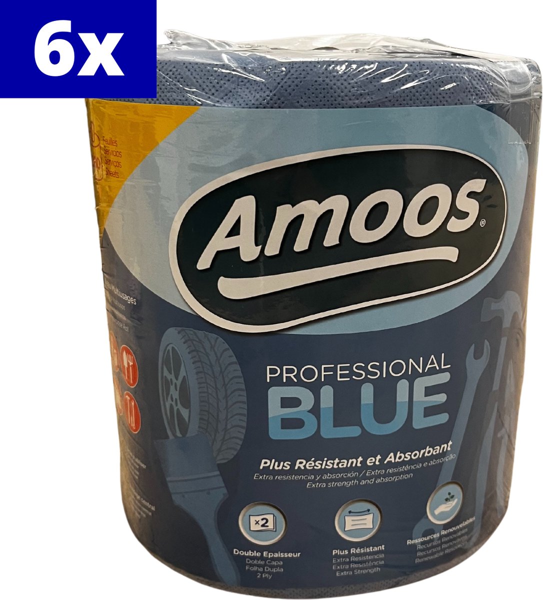 Goedkoopste Papierrol 6 x 280 vellen - Blauwe poetsrol - Doe-het-zelf schoonmaakrol voordeelverpakking