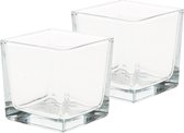8x Glazen theelichten/waxinelichten kaarsenhouders vierkant transparant 8 x 8 cm