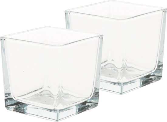 10x Glazen theelichten/waxinelichten kaarsenhouders vierkant transparant 8 x 8 cm