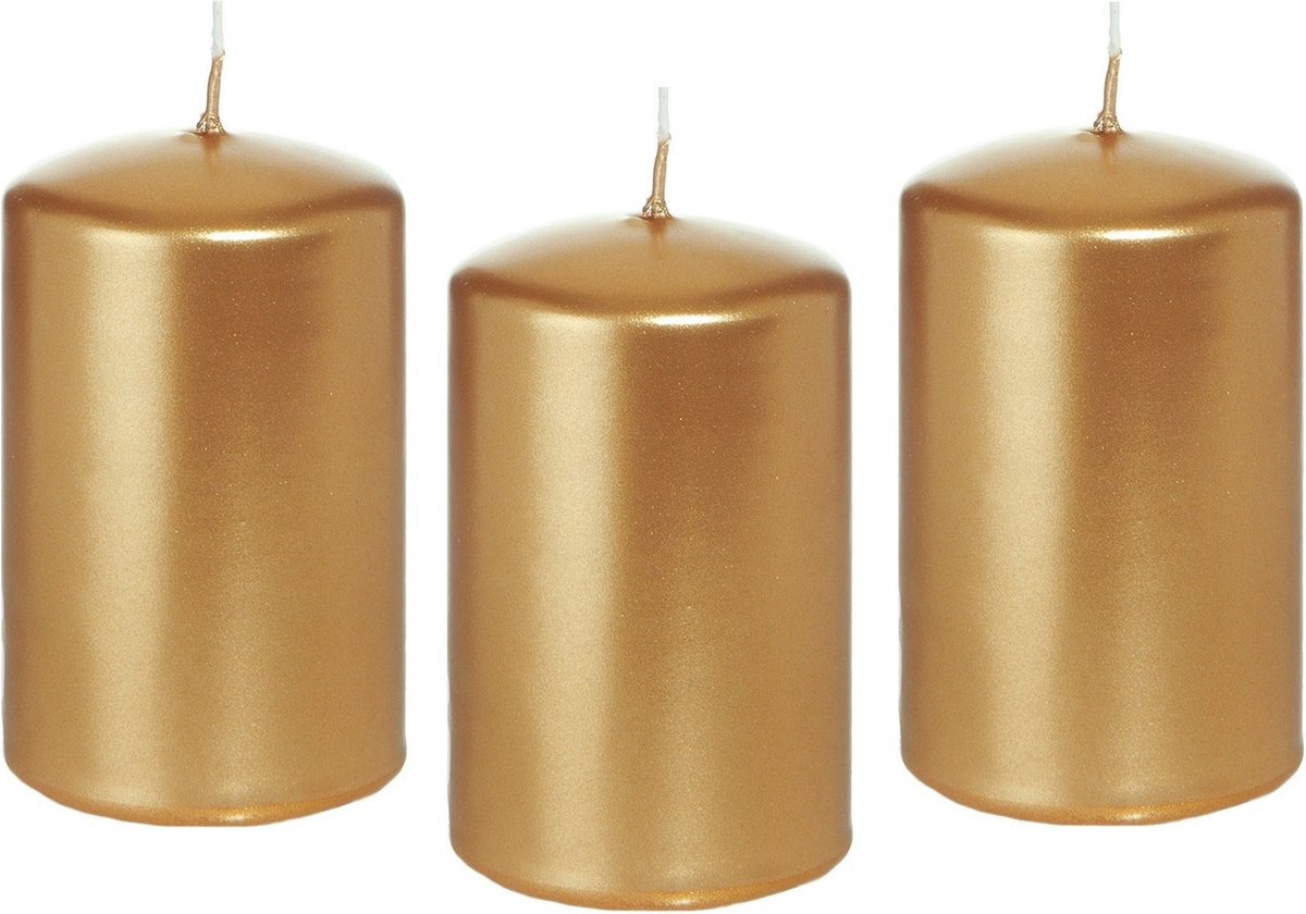Trend Candles Cilinderkaars/stompkaars - 12x - goud - 5 x 8 cm - 18 branduren - horeca kaarsen Goudkleurig