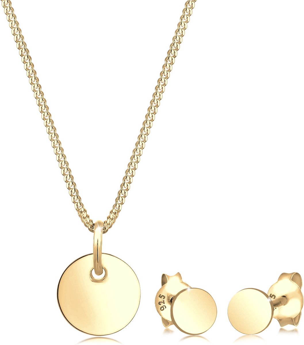 Elli - Sieraden Set - sieradenset cirkel geo halsketting oorknopjes basic 925 zilver - Dames