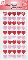 Hartjes glitter stickers voor kinderen - 50 stuks - rood/roze