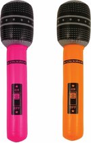 Henbrandt Opblaasbare microfoons - 2x stuks - neon roze/oranje - 40 cm