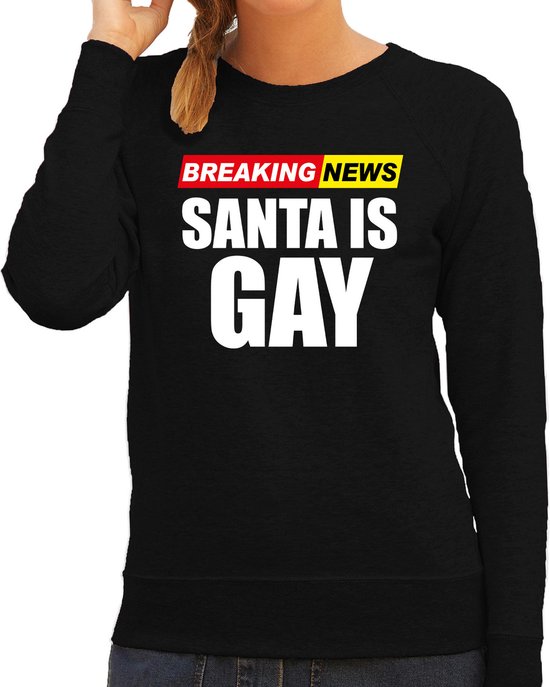 Bellatio Decorations foute humor Kersttrui breaking news gay Kerst - sweater - zwart - dames S