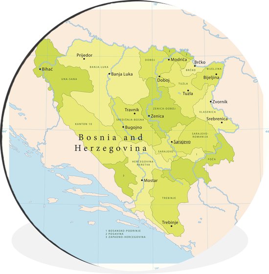 WallCircle - Wandcirkel - Muurcirkel - Illustratie van Bosnië en Herzegovina in het groen - Aluminium - Dibond - ⌀ 140 cm - Binnen en Buiten