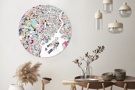 WallCircle - Wandcirkel - Muurcirkel - Illustratie van een kleurrijke kaart van Tokyo - Aluminium - Dibond - ⌀ 140 cm - Binnen en Buiten