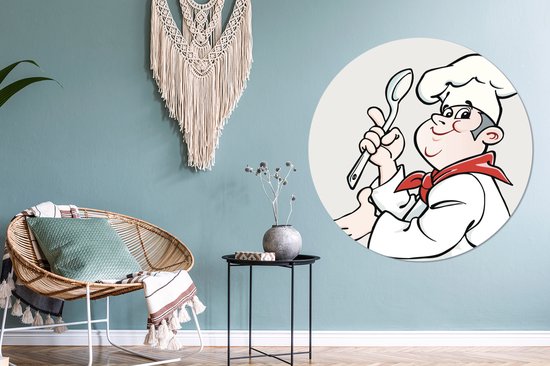 Une illustration d'un cuisinier avec une cuillère. Cercle mural aluminium ⌀ 140 cm