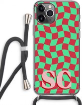 Gepersonaliseerd - Case Company® - Hoesje met koord geschikt voor iPhone 11 Pro hoesje met Koord - Grid Monogram - Telefoonhoesje met Zwart Koord - Extra Bescherming aan alle Kanten en Over de Schermrand