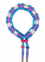 Anti-tekenband hond Candy - lengte 25 cm - nekomvang vanaf 24 tot en met 29 cm - werkt ook tegen vlooien - originele EM-X kralen lichtgrijs - maat S - neon roze/turquoise - met roze en blauw hondenpootje