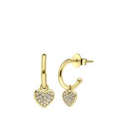 Lucardi Dames Goldplated oorbellen hart met zirkonia - Oorbellen - Cadeau - Moederdag - Echt Zilver - Goudkleurig
