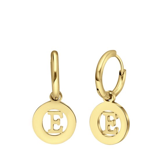 Lucardi Dames Goldplated oorbellen met letter - E - Oorbellen - Cadeau - Staal - Goudkleurig