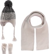 Kitti 3-Delig Winter Set | Muts met Fleecevoering - Sjaal - Handschoenen | 4-8 Jaar Jongens | K22170-15-03 | Beige