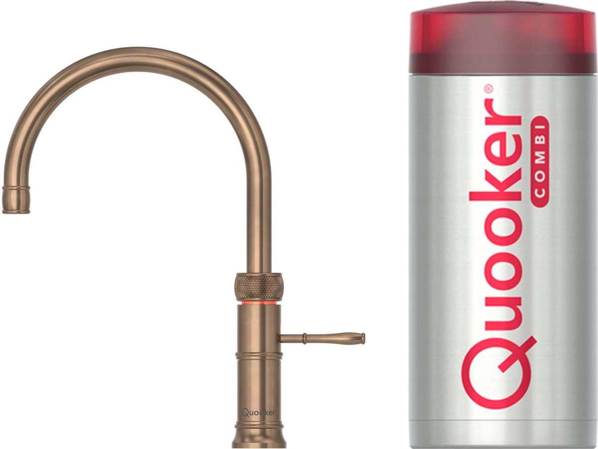 Quooker Classic Fusion Round messing patina met COMBI boiler 3-in-1 kokend water kraan