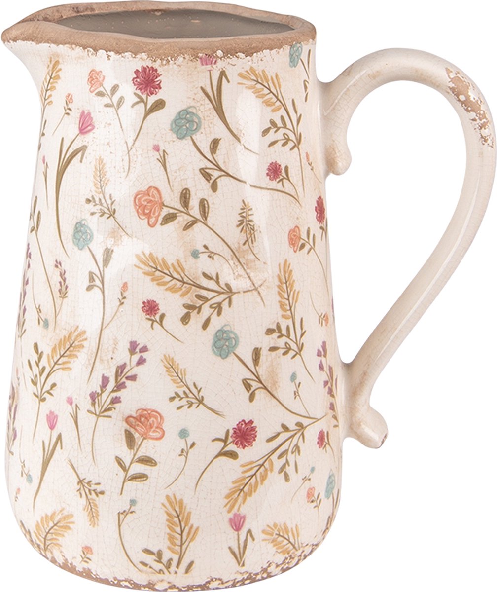 Clayre & Eef Decoratie Kan 21x14x23 cm Roze Beige Keramiek Bloemen