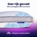 Close-up van een Soulsnooze kussen dat de blauwe Airflow schuimvulling toont.