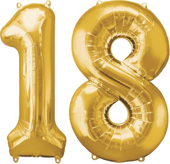 Versiering 18 Jaar Ballon Cijfer 18 Verjaardag Versiering Folie Helium Ballonnen Feest Versiering XL Formaat Goud - 86Cm