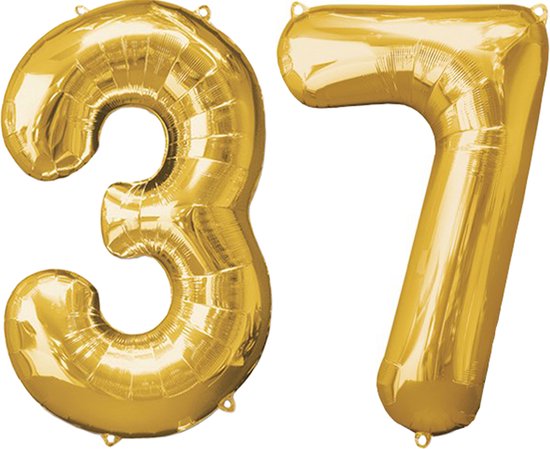 Versiering 37 Jaar Ballon Cijfer 37 Verjaardag Versiering Folie Helium Ballonnen Feest Versiering XL Formaat Goud - 86Cm