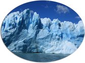 WallClassics - Dibond Ovaal - IJsbergen met Water en Zon - 96x72 cm Foto op Ovaal (Met Ophangsysteem)