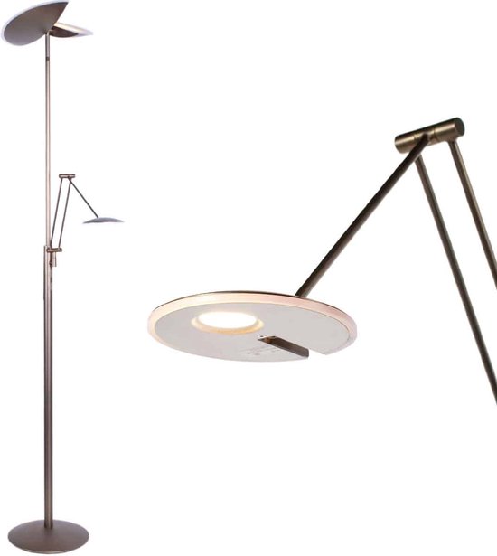 Verstelbare vloerlamp New Sapporo led met leesarm | 3 lichts | brons | glas / kunststof / metaal | staande lamp / vloerlamp | Ø 30 cm | 180 cm hoog | modern design